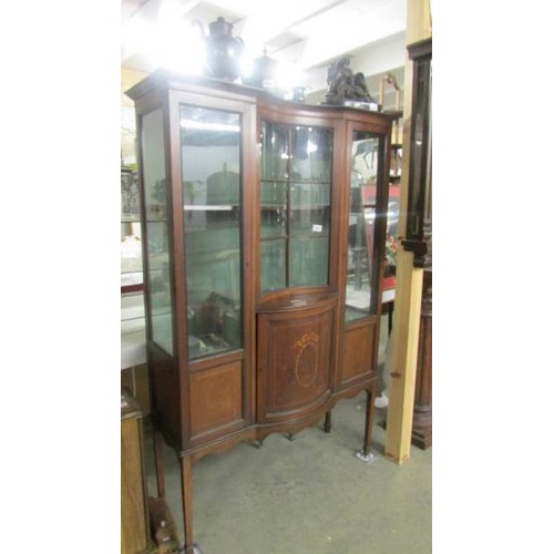 1467 - An Edwardian mahogany inlaid display cabinet with concave glass.  COLLECT ONLY.