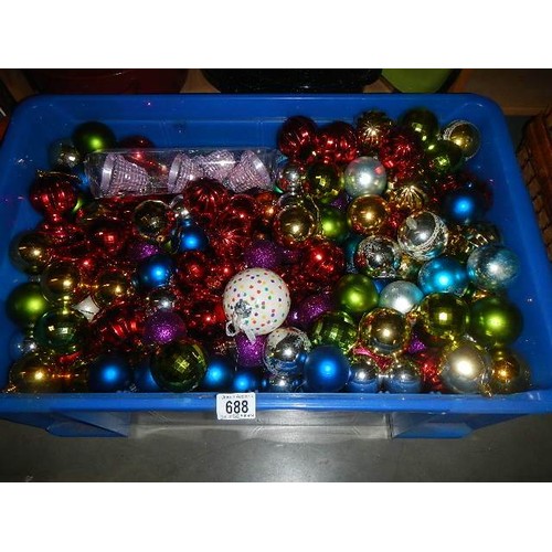 688 - A large box of Christmas baubles. COLLECT ONLY.