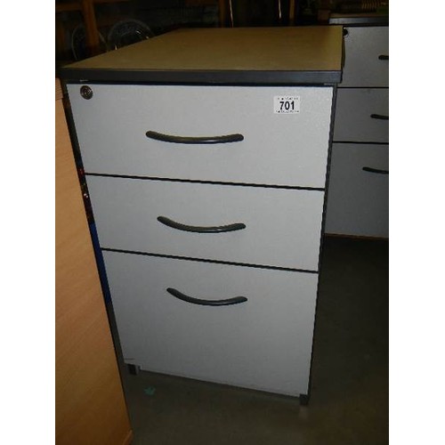 701 - A three drawer filing chest. COLLECT ONLY.