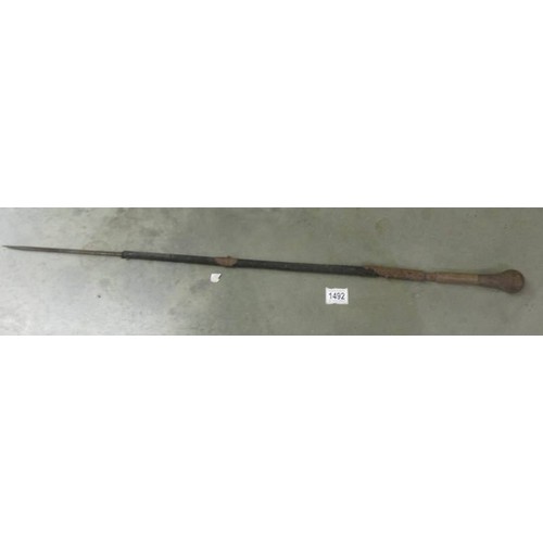 1492 - An old sword stick (sheath in very bad condition) COLLECT ONLY.