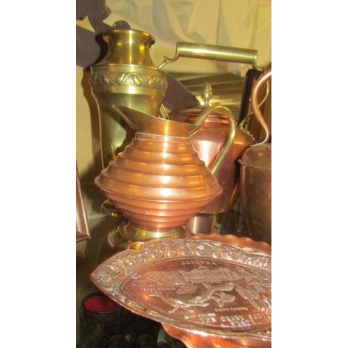 1495 - Two copper kettles and other brass and copper items.