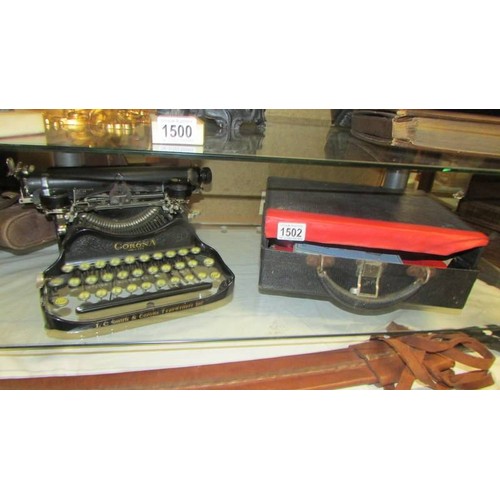 1502 - An early Cased Corona, USA typewriter. COLLECT ONLY.