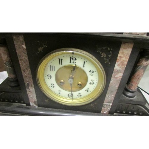 1509 - A Victorian/Edwardian black slate mantel clock, COLLECT ONLY.