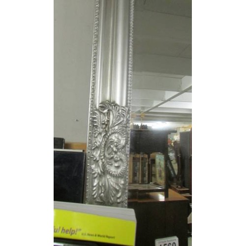 1560 - A large silver ormolu framed bevel edged mirror, 162 x 72cm.  COLLECT ONLY.