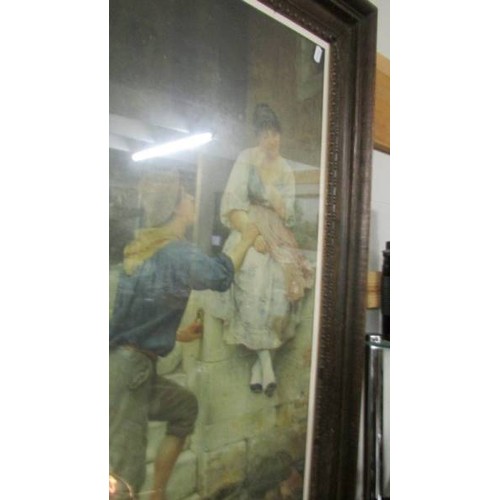 1562 - An oak framed and glazed study of a courting couple. COLLECT ONLY.