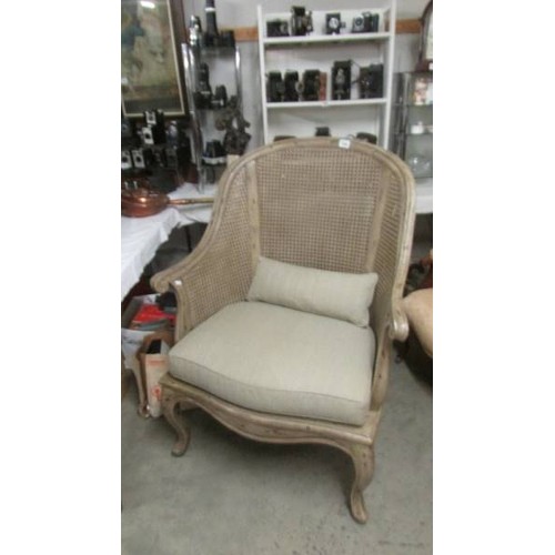 1584 - A high backed shabby chic chair with cane back. COLLECT ONLY.