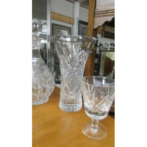 1595 - Two cut glass decanters and two cut glass vases. COLLECT ONLY.