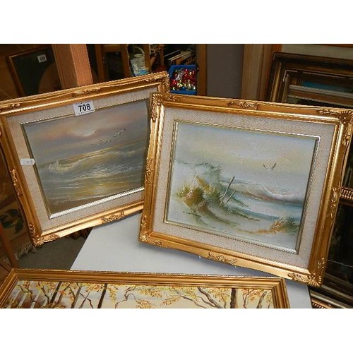 708 - Two framed seascapes and a rural scene, COLLECT ONLY.