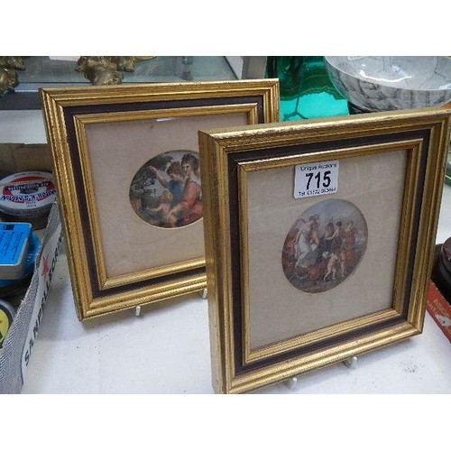 715 - A pair of small framed and glazed classical scenes.