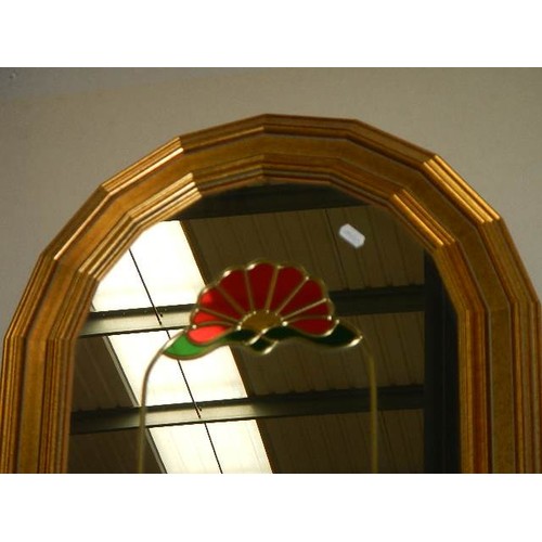 729 - An arched top mirror with coloured decotation, COLLECT ONLY.