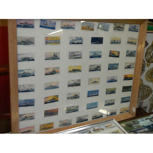 756 - Three framed and glazed cigarette/tea card displays and a classical locomotives coin card display. C... 