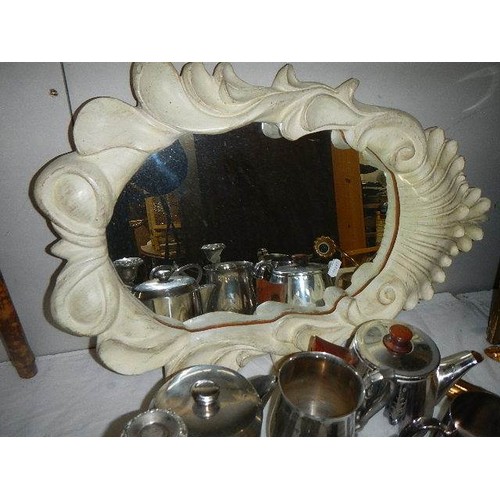 766 - A mixed lot of silver plate and a mirror. COLLECT ONLY.