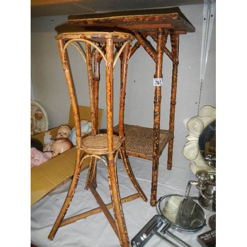 767 - A bamboo table and plant stand. COLLECT ONLY.