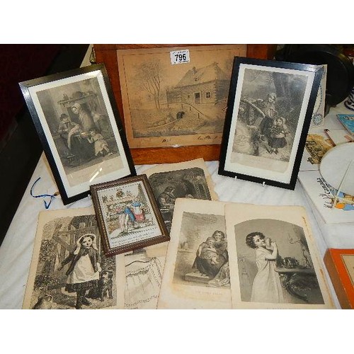 796 - A mixed lot of framed and unframed pictures, COLLECT ONLY.