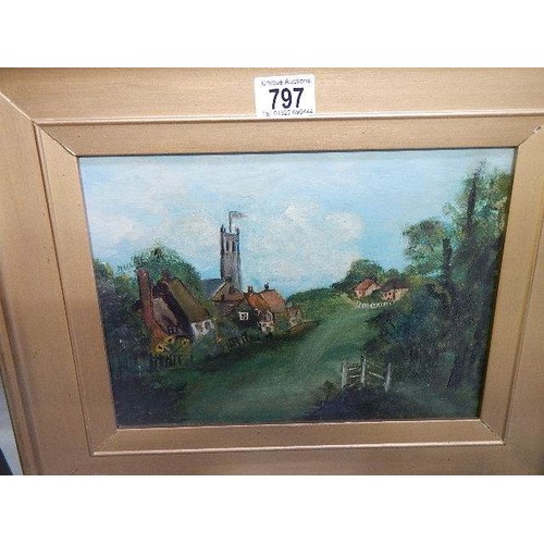 797 - A framed rural scene, COLLECT ONLY.