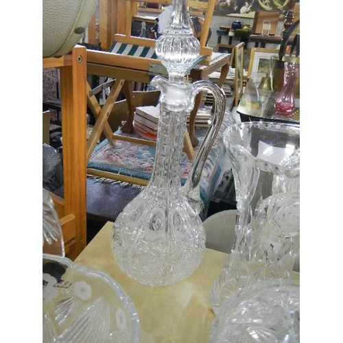 807 - A cut glass claret jug, basket, vase and lidded bowl. COLLECT ONLY.