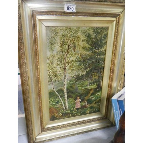 820 - A framed rural scene with child in oils. COLLECT ONLY.