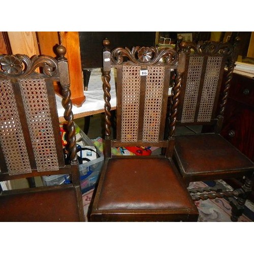 846 - Three Edwardian chairs with drop in seats and cane backs, COLLECT ONLY.