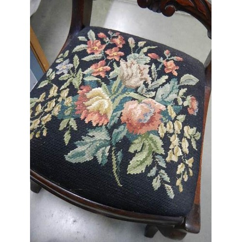 879 - A Victorian chair with tapestry seat, COLLECT ONLY.