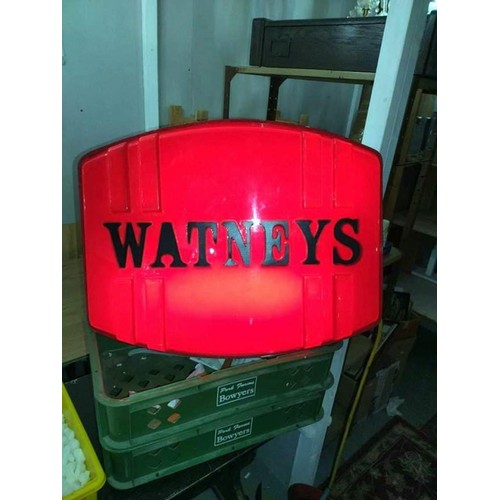 1574 - An original large Watney's Red Barrel light up sign, 76 x 61 x 14 cm.  COLLECT ONLY.