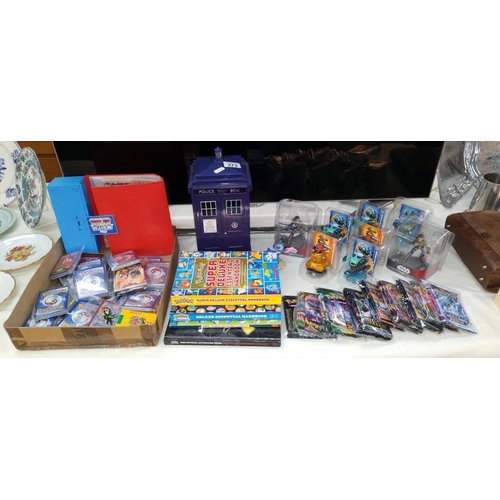 272 - 2 boxes of collectables & cards mainly Pokemon related including foils etc. Dr Who Tardis cardholder... 