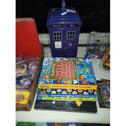 272 - 2 boxes of collectables & cards mainly Pokemon related including foils etc. Dr Who Tardis cardholder... 