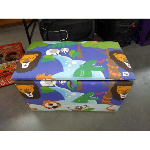 281 - A large animal themed toy box & contents of plastic toys