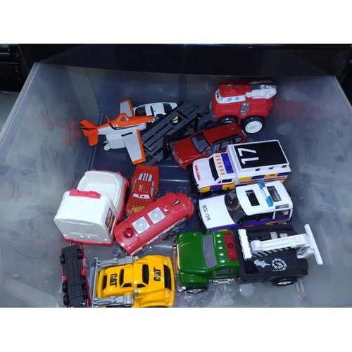 291 - Two 3 drawer storage containers & contents of toy vehicles