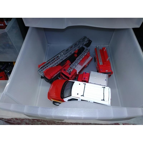 291 - Two 3 drawer storage containers & contents of toy vehicles