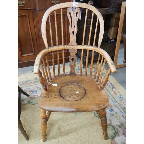 1604 - A Victorian elm kitchen chair with hole for chamber pot.  COLLECT ONLY.