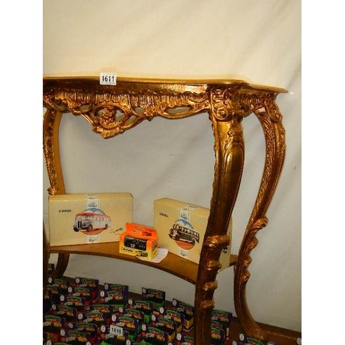 1611 - A good gilded hall table with glass top. COLLECT ONLY.