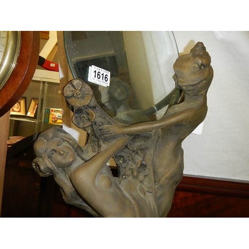 1616 - An art nouveau style figural mirror. COLLECT ONLY.