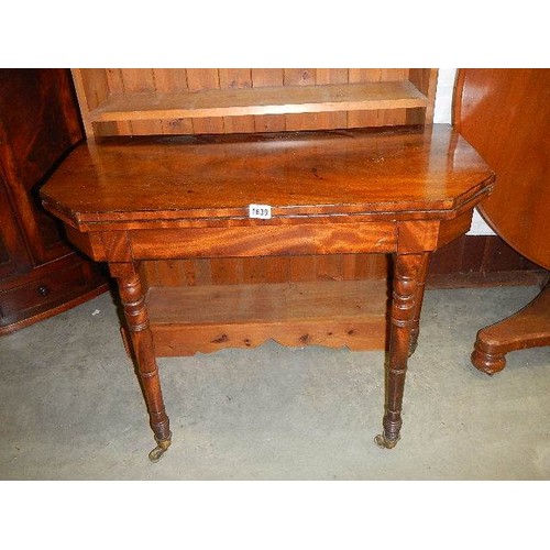 1639 - A Victorian mahogany fold over card table, COLLECT ONLY.