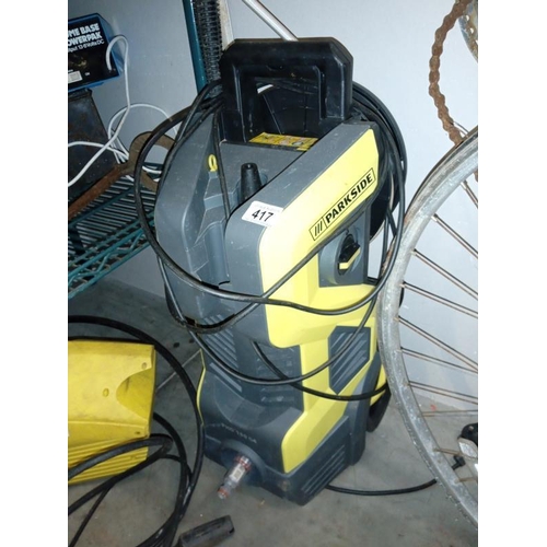 417 - A Parkside 150.G4 pressure washer with hose wand etc. (A/F), COLLECT ONLY