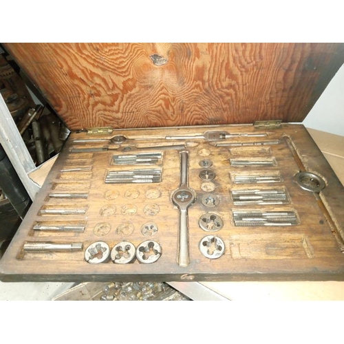 443 - An incomplete but good tap & die set in box A/F & an as new Sealey 6 piece multi rasp set, A heavy p... 