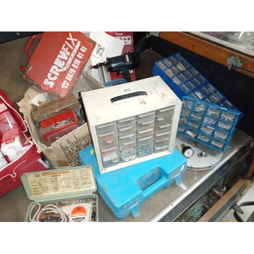 452 - A huge lot of workshop sundries including air Nailer, engraver & a Viking/Johnson easiclamp, COLLECT... 