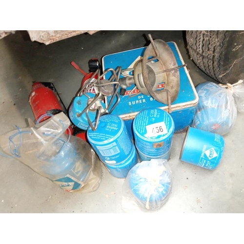 456 - A large lot of camping Gaz bottles/cookers strippers & 2 fire extinguishers, COLLECT ONLY