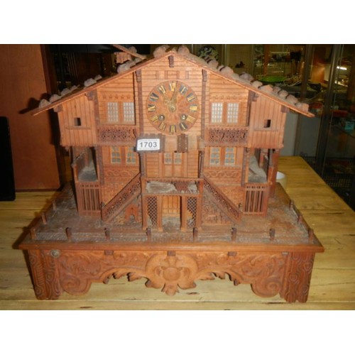 1703 - A rare Victorian Black Forest Swiss cottage musical box/clock.  Chimes on the hour and half hour, mu... 