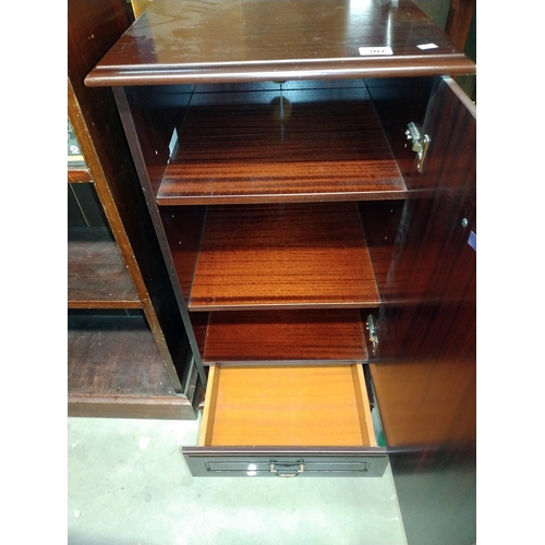 307 - A dark wood stained single door cabinet with shelves and bottom drawer. (47cm x 49cm x height 92cm) ... 