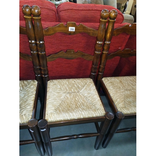 310 - A set of good solid rush seat chairs. COLLECT ONLY