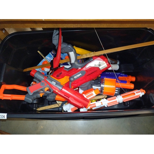 336 - A large box containing Star Wars rebels guns, Nerf guns and many more items, COLLECT ONLY