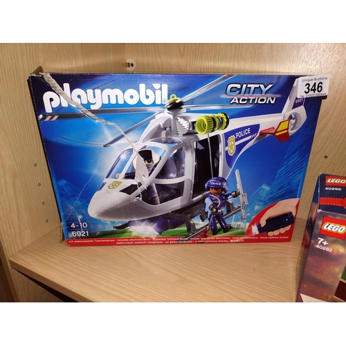 346 - A boxed sealed Playmobil Ghostbusters 9224 and Lego 40292 and Playmobil 6921 (the latter one is open... 