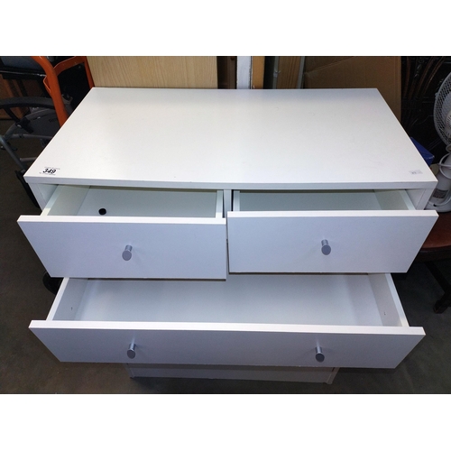 349 - A white melamine chest of drawers (75cm x 40cm x height 93cm), COLLECT ONLY