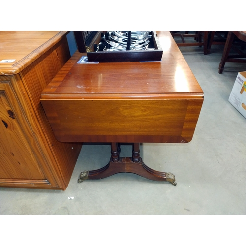 363 - A drop leaf Sheraton style coffee table with drawers (95cm x 51cm x 53cm), COLLECT ONLY