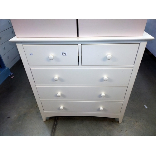 371 - A white finished solid pine chest of drawers (83cm x 43cm x height 85cm), COLLECT ONLY