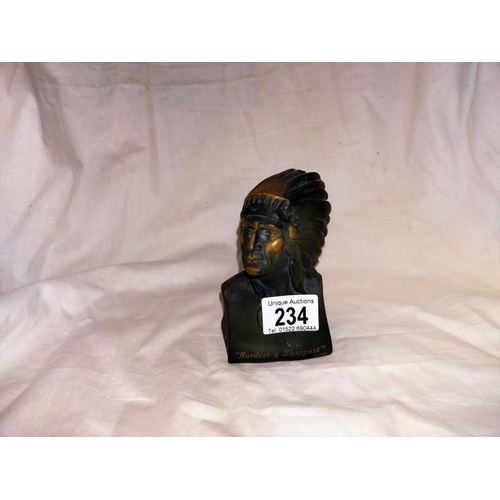 234 - A vintage Indian head 'Carborundum Co Trafford Park, Manchester' advertising bust a/f made by Ridgwa... 