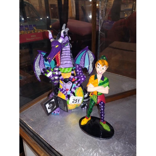 251 - 2 Disney Britto figurines including Peter Pan Maleficent Dragon