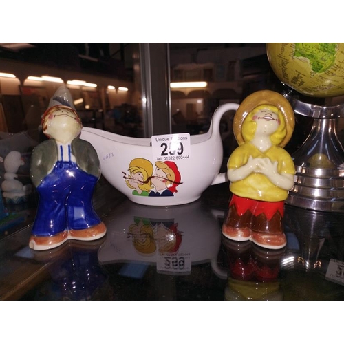 259 - Wade Bisto kids salt and pepper pots and a Carlton Ware gravy boat