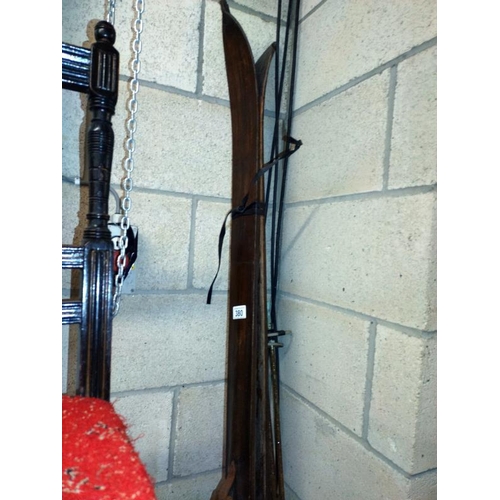 380 - A pair of vintage ski's & poles, COLLECT ONLY