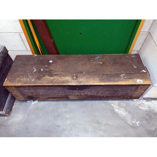 388 - A large antique tool box containing moulding planes (112cm x 33cm x 35cm high), COLLECT ONLY